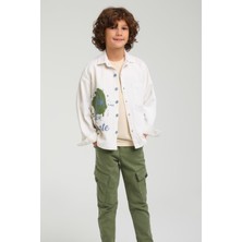 Jacklions Jack Lions Erkek Çocuk Sırt Baskılı Denim Gömlek Ceket 24100 Krem-Haki