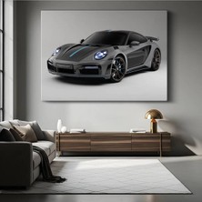 GülsenArt Porsche 911 Turbo S Kanvas Tablo Gri Topcar Modifiyeli Spor Otomobil Tablo
