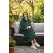 Mislina Home Serona Wellsoft Peluş Kapüşonlu Uzun Panço Yumuşak Dokulu Giyilebilir Tv Battaniyesi | Z.yeşil L/xl