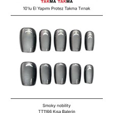 Takma Takma 10'lu Gri Kısa Balerin TT1166 Tekrar Kullanılabilir El Yapımı Protez Takma Tırnak - Gri-XS