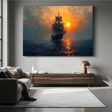 GülsenArt Yelkenli Gemi Güneş Batımı Kanvas Tablo Okyanus Seyri Denizcilik Tablo