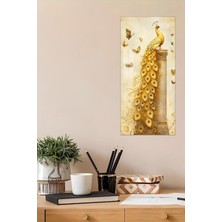 KutuTR Altın Tavus Kuşu ve Kelebekler Temalı Temperli Cam Dik Tablo 30X60 cm Ebadında Uv Baskı - DCT049