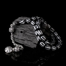 Takı925 925 Ayar Gümüş Mineli Püsküllü Siyah Gri Renk Ateş Kehribar Tesbih