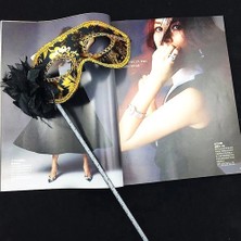 MCM Group Lüks Taşlı Saplı Balo Maskesi Siyah Renk