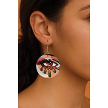 Nurdic Kadın Küpe Desenli Stilist Kancalı 3.5X5CM Yuvarlak Şeffaf Küpe Art Deco