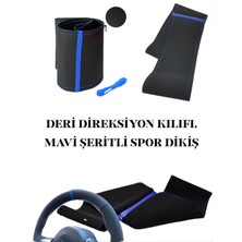 Honda Civic Deri Direksiyon Kılıfı Prime Kalite, Mavi Şeritli Spor Dikiş