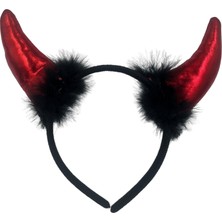 Dodomar Halloween Taç Şeytan Saten Kırmızı-Siyah Tüylü