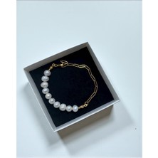 Taşmir Sertifikalı Gerçek Inci Bileklik ve Çelik Zincirli Tasarım Bileklik