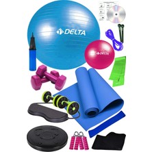 Delta 14 Lü Pilates Topu Seti Plates Minderi 1 kg Dambıl Aerobik Band Tekerlekli Lastikli Spor Aleti