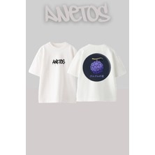 Anetos Furıt Tasarım Sırt Baskılı Pamuk Beyaz Oversize T-Shirt