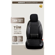 AG Store Volkswagen Golf 6 Uyumlu Yarı Deri Oto Koltuk Kılıfı Ön/arka Set Elix Seri Siyah-Beyaz