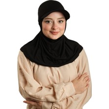 Hürrem Bone Siyah Pratik Hazır Geçmeli Şapkalı Tesettür Eşarp Viskon Düz 2513_01