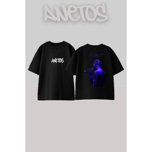 Anetos Lil Peep Tasarım Sırt Baskılı Pamuk Siyah Oversize T-Shirt
