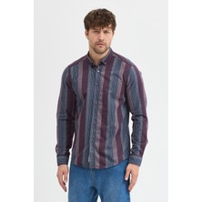 Cosplay Regular Fit Pamuk Karışımlı Melanj Çizgili Düğmeli Yaka Erkek Gömlek