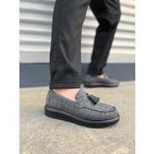 Joy Ayakkabı JY154 Blaze Bağcıksız Püsküllü Keten Erkek Günlük Spor Klasik Ayakkabı Kst - Gri