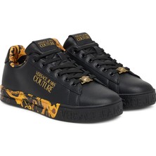 Versace Kadın Fondo Court 88 Dis. Skl Tabanı Barok Desenli ve Yazı Logolu Sneaker - Siyah/altın Sarısı