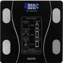 Asonic BS260 Siyah 260X260 mm Dijital Bluetooth Baskül (2*aaa Pil Hediyeli)