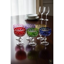 Kristal Market El Yapımı Kristal Bohemia Lüks Royal Desen 200ML Dekoratif Sunumluk Ayaklı Dondurmalık Kase Set 6'lı