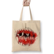 Toyaso Supernatural Winchester Beyaz Bez Çanta Uzun Saplı Alışveriş Çantası Plaj Çantası