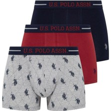 U.S. Polo Assn. Erkek Bordo - Lacivert - Gri Melanj 3 Lü Boxer Yumuşak Kumaş ve Konforlu Tasarım