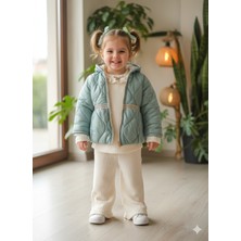 Şimo Butik Kız Bebek Montlu Üçlü Takım (Omuzdan Çıtçıtlısweatshirt+ Mont +Pantolon)