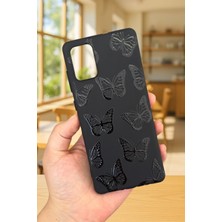 Vip Case Samsung Galaxy A51 Uyumlu Siyah Kelebek Desenli Silikon Darbe Emici Klasik Korumalı Rubber Kılıf