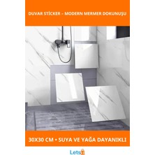 Letsii Beyaz Mermer Desenli Su Geçirmez Dayanıklı Alüminyum Plastik Duvar Sticker 30X30 cm