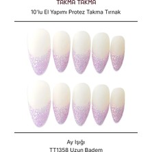 Takma Takma 10'lu Renkli Uzun Badem TT1358 Tekrar Kullanılabilir El Yapımı Protez Takma Tırnak - Renkli-XS