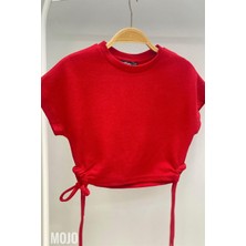 Cuties Mojo Kız Çocuk Yandan Büzgülü Kısa Kollu Crop 3706 Kırmızı