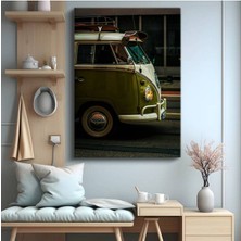 Volkswagen T1 Klasik Minibüs Kanvas Tablo Alman Hippie Kültürü Yeşil Tablo