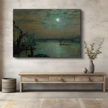 John Atkinson Grimshaw Ay Işığı Thames Nehri Kanvas Tablo Duvar Tablosu Dekoratif Ressam Tablosu