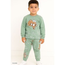 Hümazade Yeşil Ayıcık 4-5-6 Yaş Çocuk Alt Üst Takım Pijama Takım