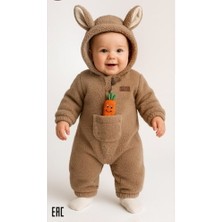 Wofim 3026 Unisex Bebek Natural Welsoft Şapkalı Cep Havuç Detaylı Tulum
