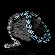 Takı925 925 Ayar Gümüş Mineli Püsküllü Siyah Turkuaz Renk Ateş Kehribar Tesbih