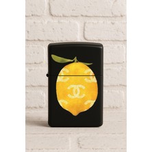 Nurdic Uv Baskılı Desenli Metal Benzinli Siyah Çakmak Cep Çakmağı - Limon