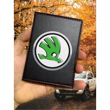 Nurdic Skoda Desenli Ruhsat Kabı Logolu Oto Ruhsat Kılıfı Vinleks Deri Dikişli Araç Ruhsat Koruyucu