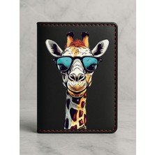 Nurdic Ruhsat Koruyucu Baskılı Kart Bölmeli Siyah Vinlex Deri Ruhsat Kabı Kılıfı Süslü Zürafa