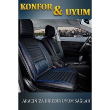 Renault Megane 1 Deri Oto Koltuk Kılıfı Ön Arka Set Plus Serisi Siyah Mavi Scr