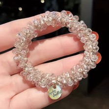 H&E Design Kadın Kristal Taşlı Gold Detaylı Lastik Toka