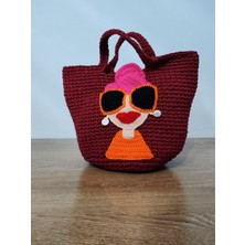 Cadde Dükkanı El Yapımı Örgü Kadın Figürlü Bordo El ve Kol Çantası