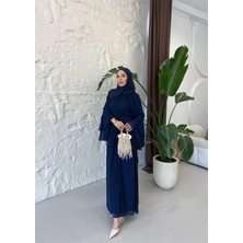 Kulvar Trend 5730 Kolu Volanlı Pelerinli Şifon Elbise