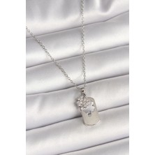 Mena Rise 316L Çelik Gümüş Renk Zincir Zirkon Taşlı Yonca Model Kadın Kolye - Lisinya