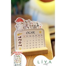 Liyacraft 2026 Ahşap Ayaklı Sevimli Kedi Masa Üstü Takvimi