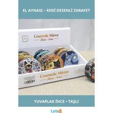 Letsii Kedi Taşlı Yuvarlak Ince El Aynası