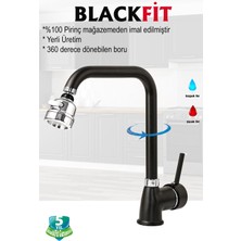 Blackfit Siyah Delta Mutfak Bataryası Oynar Başlıklı Mutfak Musluğu Eviye Bataryası Çift Su Girişli