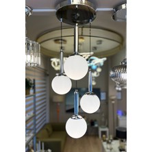 Minimal Globe Black & Silver 4'lü Beyaz Cam Sarkıt Avize