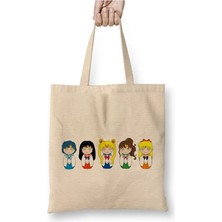 Toyaso Sailor Moon Kawaii Bez Çanta Uzun Saplı Alışveriş Çantası Plaj Çantası
