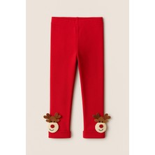 Katia & Bony Çocuk Geyik Aksesuarlı Pamuklu Tayt Pantolon Kırmızı