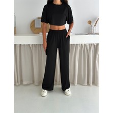 Yazlık Yumuşacık Dokulu Alt Üst Takım / Üst Yarasa Tshirt- Alt Baggy Uzun Pantolon