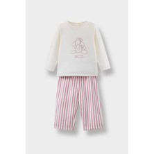 DeFacto Pijama Takımı Tavşan Baskılı Uzun Kollu Velur Üst Çizgili Uzun Alt Kız Bebek F5562A525WN